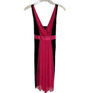 Ruby Rox Black & Fuchsia Sleeveless V-Neck Empire Waist Color Block Dress - EUC